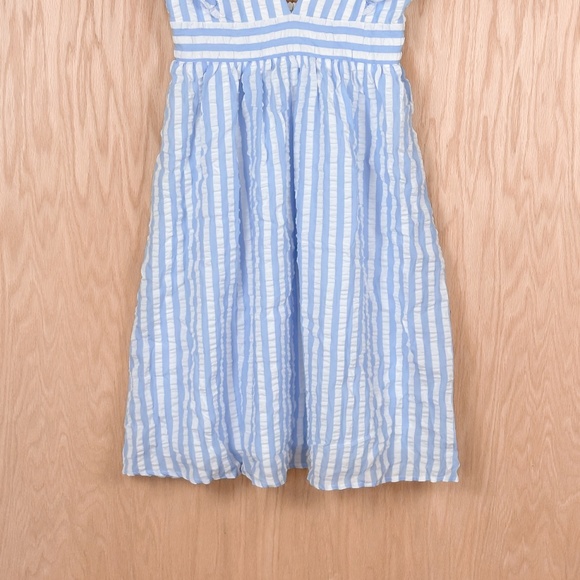 Pink Lily x Caitlin Covington Hamptons Deep V Striped Blue Midi Dress - Picture 4 of 10